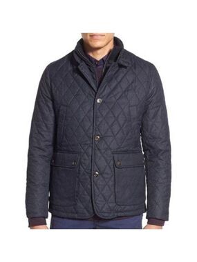 TED BAKER LONDON Kirklan Quilted Bomber Jacket, Dark Blue & Black, Size 4 = US L